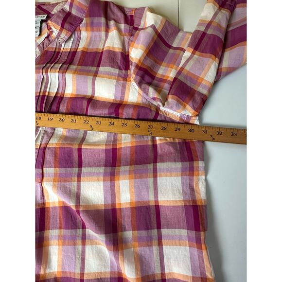 Catherines Top Womens 3X Purple Plaid Button Down Roll Sleeve Tunic Cottagecore - Picture 10 of 13